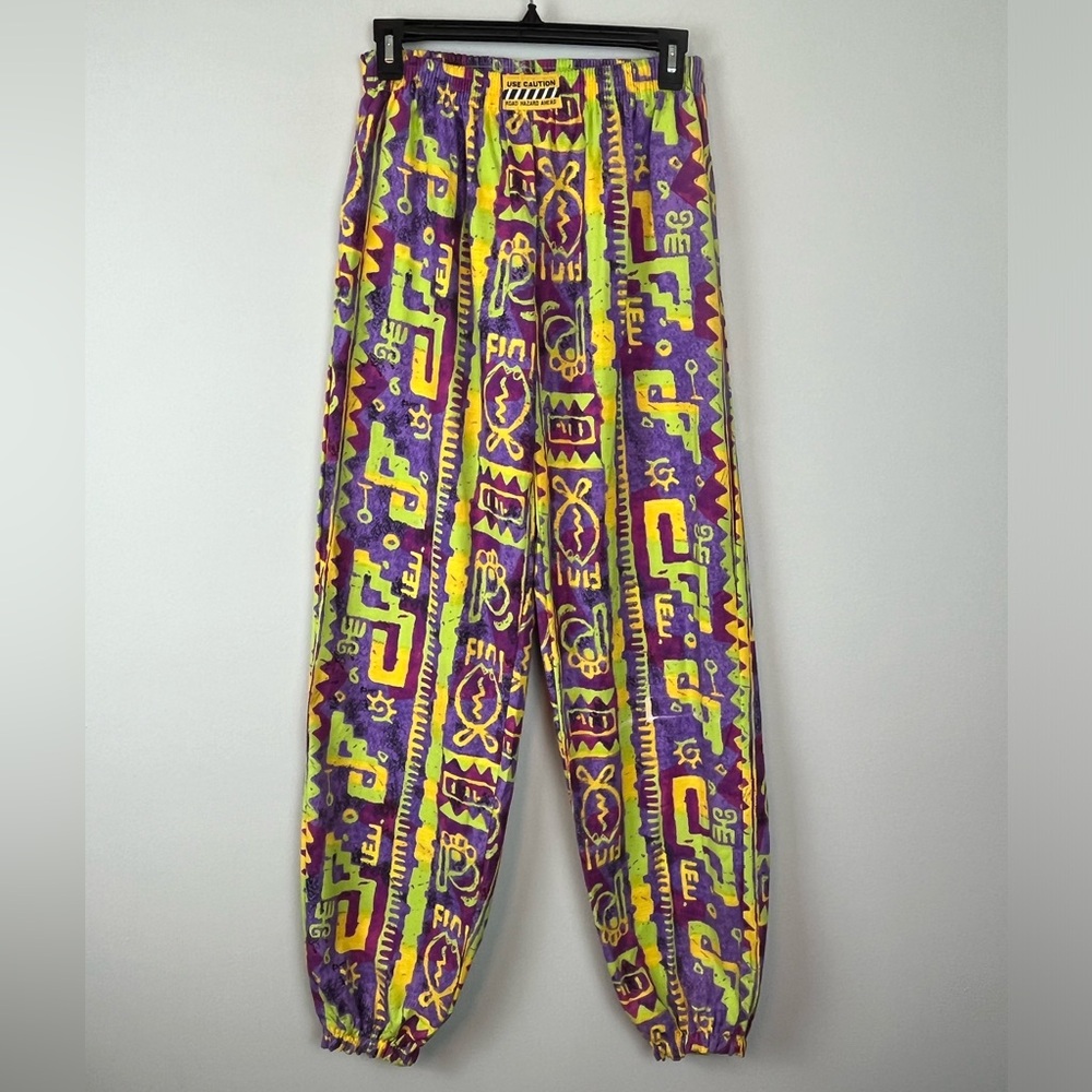 Vintage Rifle America Neon Geometric Print Hammer Time Baggy Pants Joggers 4-6